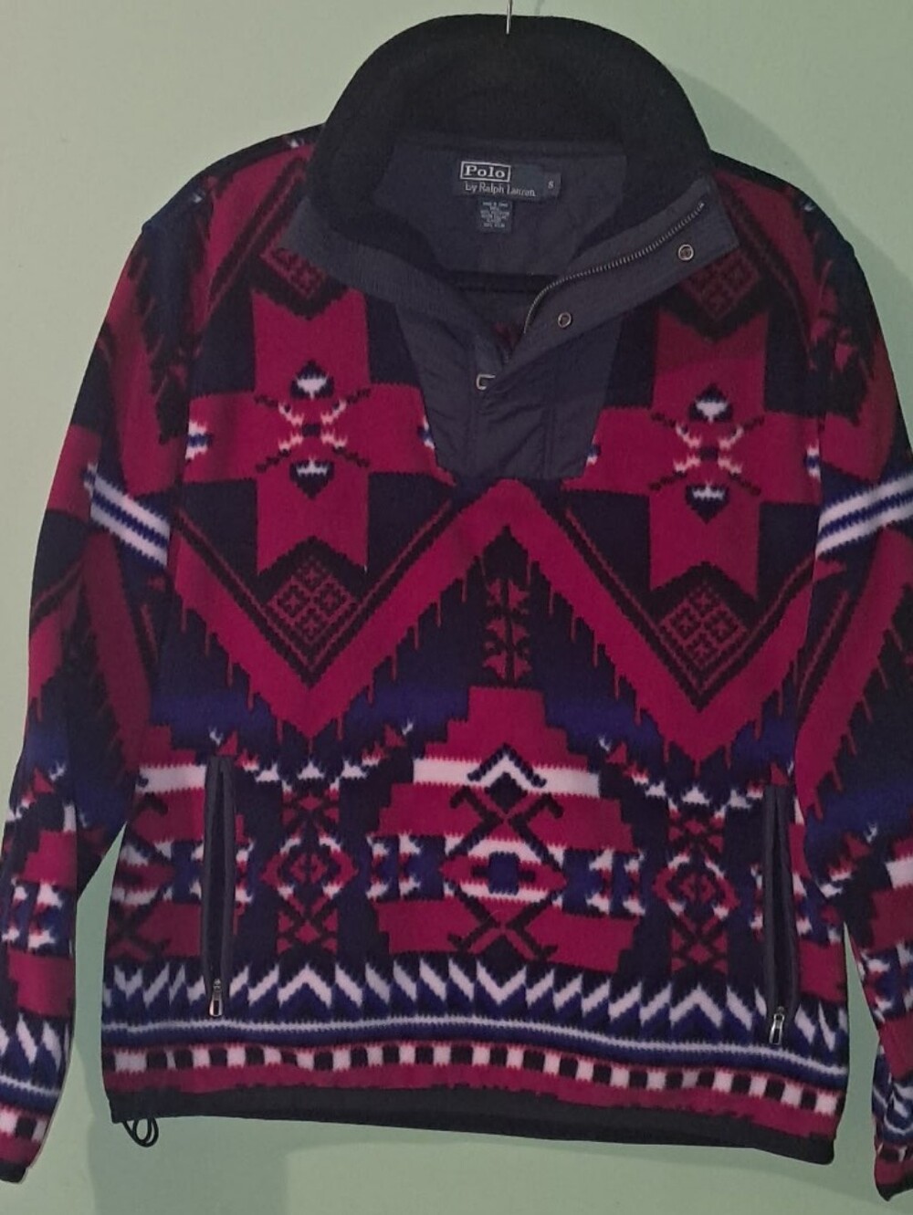 Vintage Polo by Ralph Lauren Red Aztec Quarter-Zip Fleece Sweater